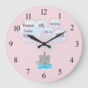 Grande Horloge Ronde Bébé mignon éléphant bulles Monogramme