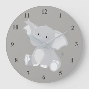 Grande Horloge Ronde Bébé mignon gris éléphant