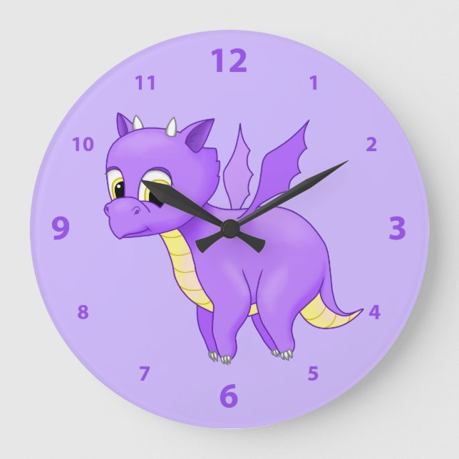 Grande Horloge Ronde Bébé mignon volant violet Dragon (Recto)