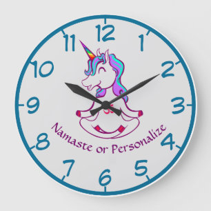 Grande Horloge Ronde Bébé Unicorn Zen Yoga Méditation Lotus Purple Bleu