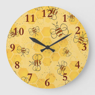 Grande Horloge Ronde Bee Buzzing Honey Bees mignonne