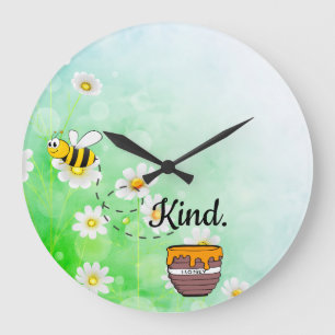Grande Horloge Ronde Bee kind honey floral green insect