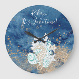 Grande Horloge Ronde Belle couleur de sable bleu sur la côte