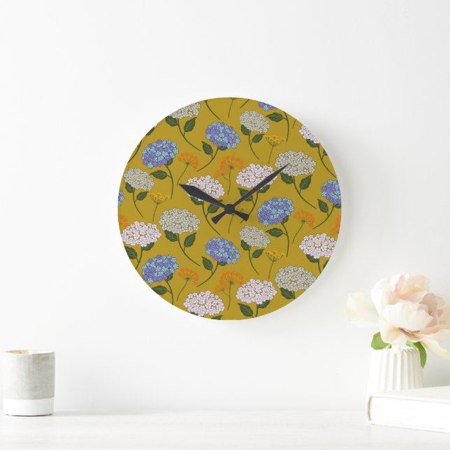 Grande Horloge Ronde Belle, couleur pastel Hydrangea & Fleur sauvage (Maison)