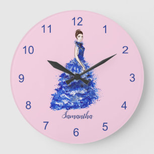 Grande Horloge Ronde Belle dame à la mode bleue étincelante