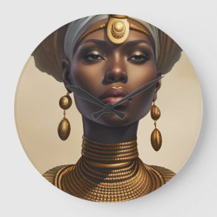 Grande Horloge Ronde Belle déesse africaine avec casquette en tissu