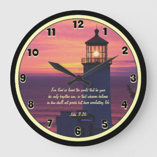 Grande Horloge Ronde Belle écriture John 3:16 Phare personnalisé