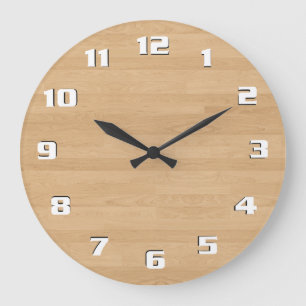 Grande Horloge Ronde Belle Elégance Moderne Bois clair Texture