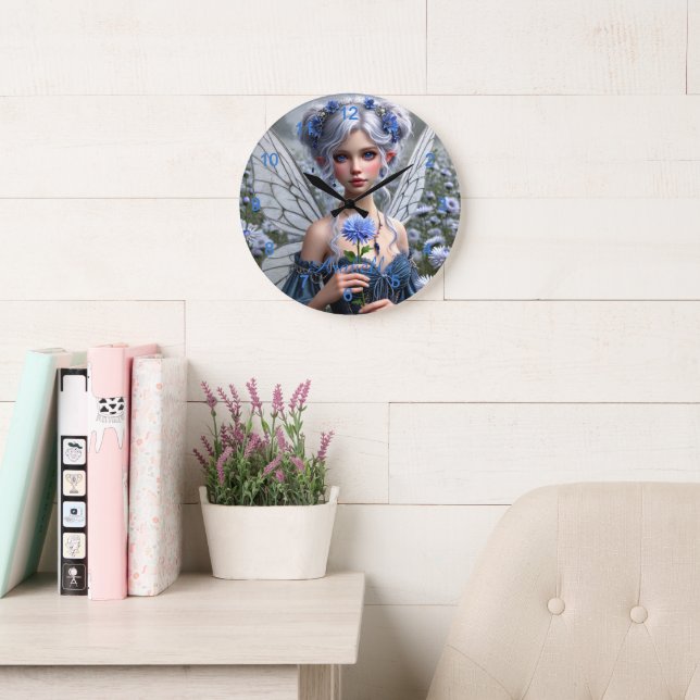 Grande Horloge Ronde Belle fée de septembre en Asters (Salle de lecture)