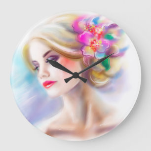 Grande Horloge Ronde belle femme portrait mode illustration