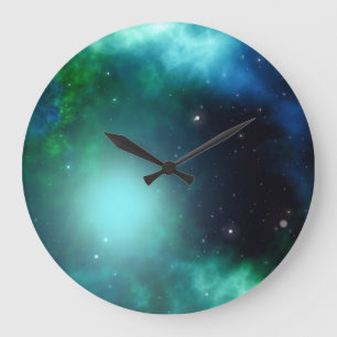 Grande Horloge Ronde Belle nébuleuse verte remplie d'étoiles