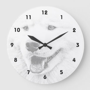 Grande Horloge Ronde Belle oeuvre d'art pour chien Samoyé