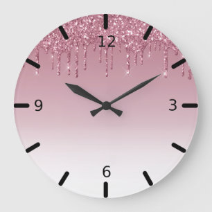 Grande Horloge Ronde Belle Parties scintillant à goutte rose