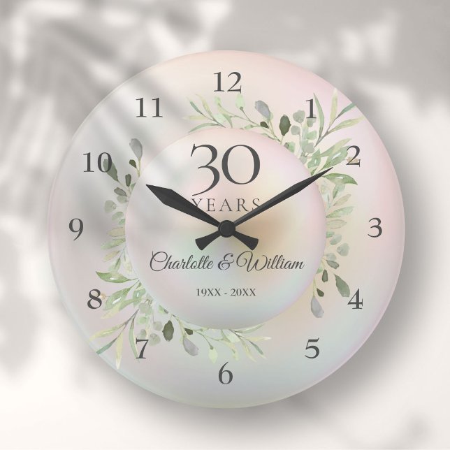 Grande Horloge Ronde Belle Perle 30e anniversaire de verdure (Beautiful Pearl 30th Anniversary Greenery Large Clock)