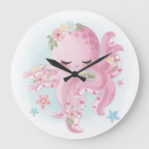 Grande Horloge Ronde Belle pieuvre rose
