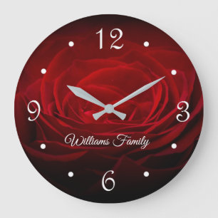 Grande Horloge Ronde Belle Rose Rouge