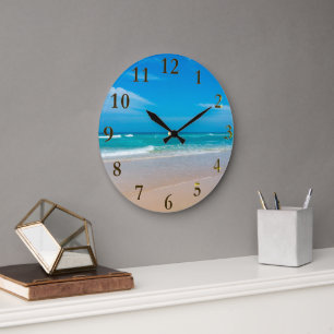 Grande Horloge Ronde Belle Tropical Turquoise Beach Circulaire