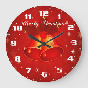 Grande Horloge Ronde Belles cloches de Noël Joyeux rouge de Noël