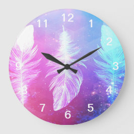 Grande Horloge Ronde Belles plumes dans l'espace