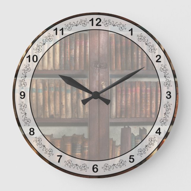 Grande Horloge Ronde Bibliothécaire - Dans la bibliothèque (Recto)