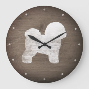 Grande Horloge Ronde Bichon Frise Silhouette Style Rustique