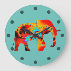 Grande Horloge Ronde Bien-être animal - Silhouette éléphante Fractale 1