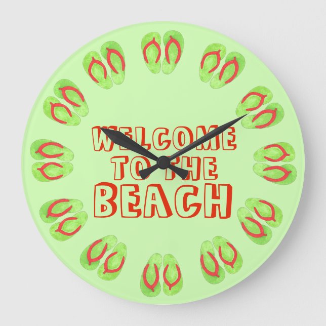 Grande Horloge Ronde Bienvenue au Beach Green Flip Flops Vacation (Recto)