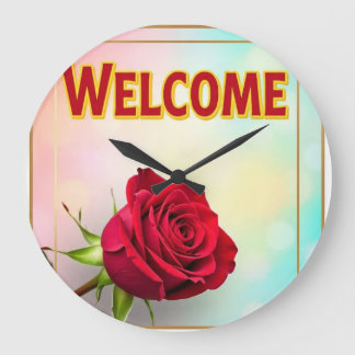 Grande Horloge Ronde Bienvenue avec rose sur