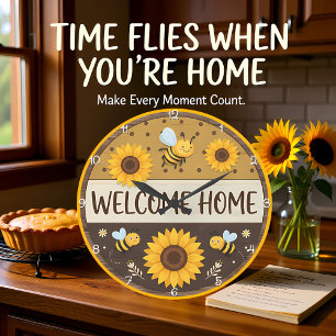 Grande Horloge Ronde Bienvenue chez vous Abeille tournesol