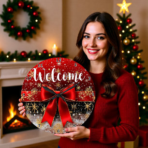 Grande Horloge Ronde Bienvenue Flocon de neige Red Bow