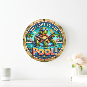 Grande Horloge Ronde Bienvenue Pool Turtle Party