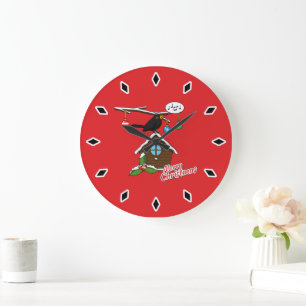 Grande Horloge Ronde Bird House Joyeux Noël