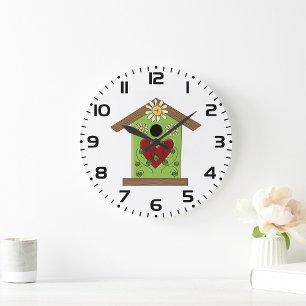 Grande Horloge Ronde Birdhouse Et Marguerites