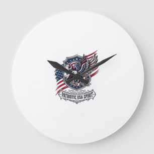 Grande Horloge Ronde Bison Aigle Patriotique Crête Animal Hybride Patri