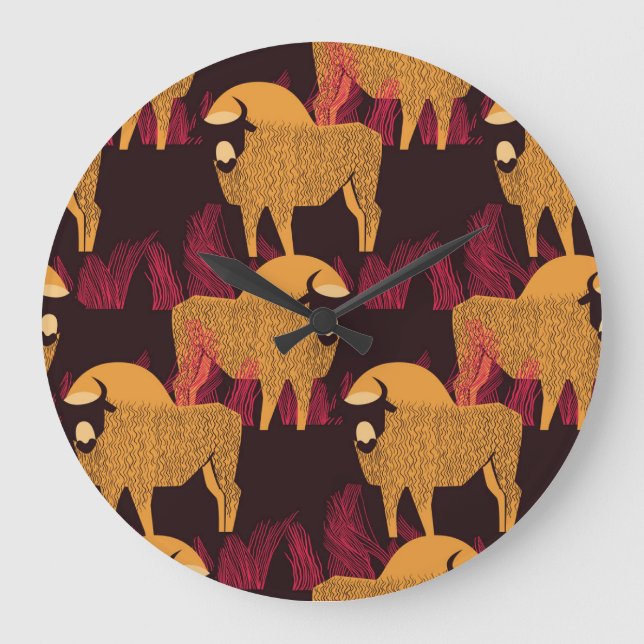 Grande Horloge Ronde Bison Haute herbe : Motif de terrain. (Recto)