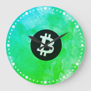 Grande Horloge Ronde Bitcoin Aquarelle (Style $ - Green Day)