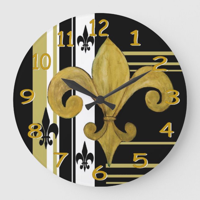 Grande Horloge Ronde Black and Gold Fleur de lis wall clock (Recto)