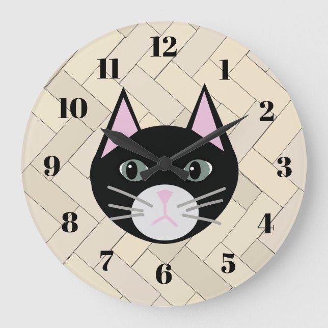 Grande Horloge Ronde Black Cat Herringbone Beige (Recto)