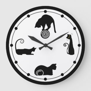Grande Horloge Ronde Black Cat Wall