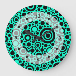 Grande Horloge Ronde Black Dots & Circle Pattern + your text & backgr.
