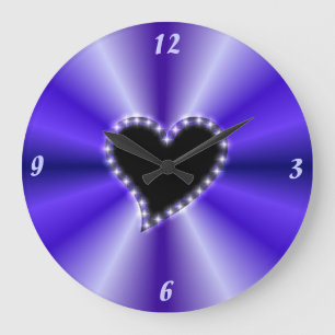Grande Horloge Ronde Black Heart with Stars on Purple Rainbow