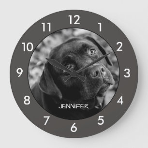 Grande Horloge Ronde Black Labrador Dog Custom