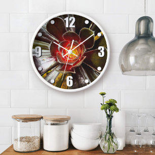 Grande Horloge Ronde Black orange cactus audacieux succulent photo mode