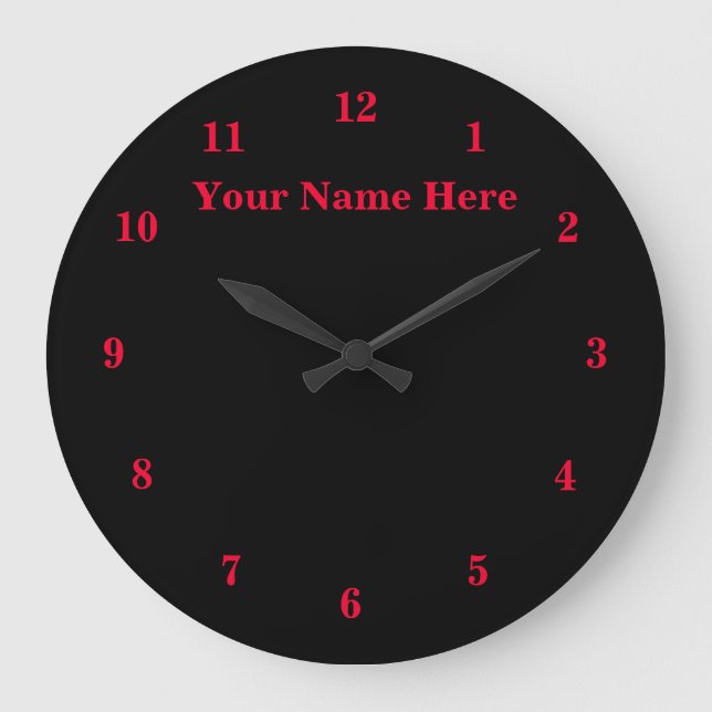 Grande Horloge Ronde Black Red - Customizable - Add Your Text / Name (Recto)