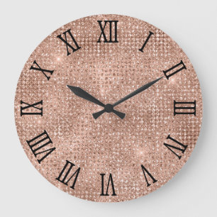 Grande Horloge Ronde Black Roman Numéros Rose Gold Disco Parties scinti