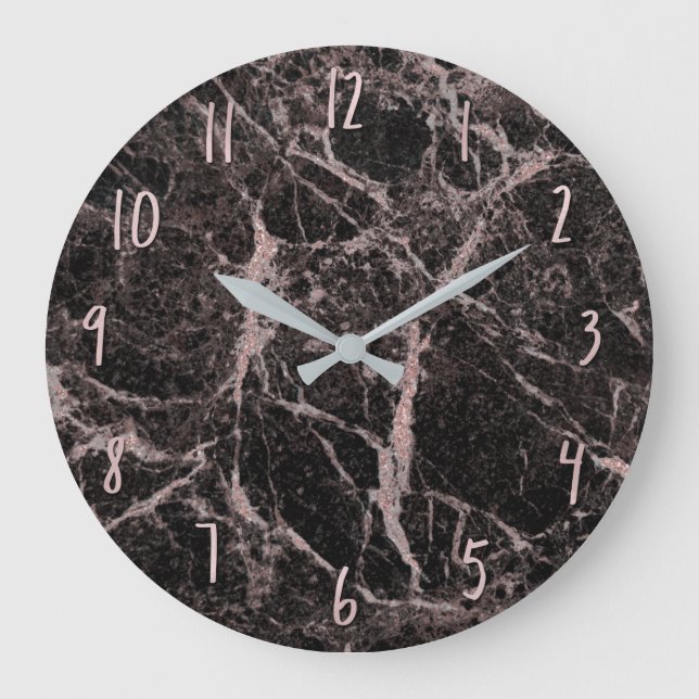 Grande Horloge Ronde Black & Rose Gold Pink Parties scintillant Marble  (Recto)