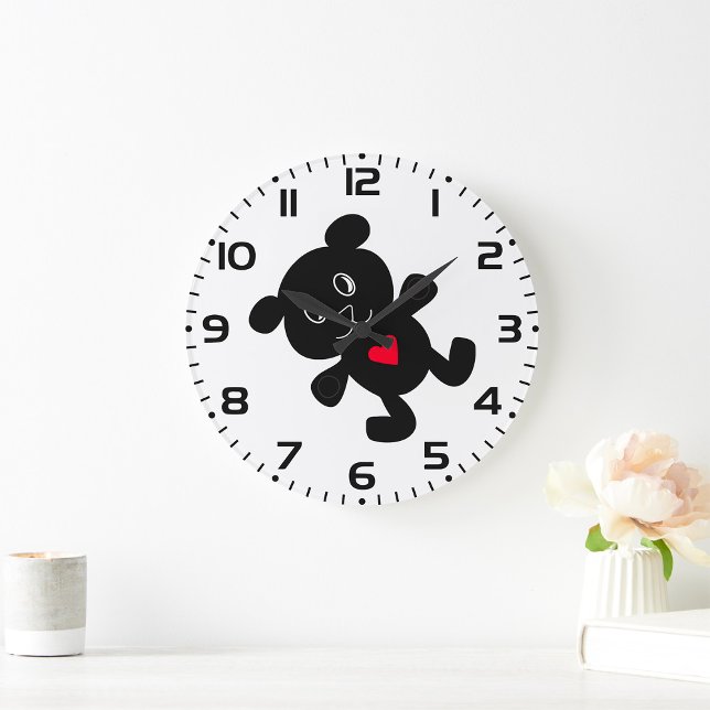 Grande Horloge Ronde Black Teddy Bear Love (Créateur téléchargé)