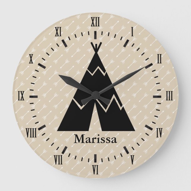 Grande Horloge Ronde Black Tee Pee White Arrows Roman Numeral (Recto)
