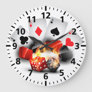 Grande Horloge Ronde Blanc de casino de tisonnier de flamme