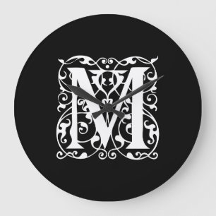 Grande Horloge Ronde Blanc élégant de la lettre M sur le monogramme
